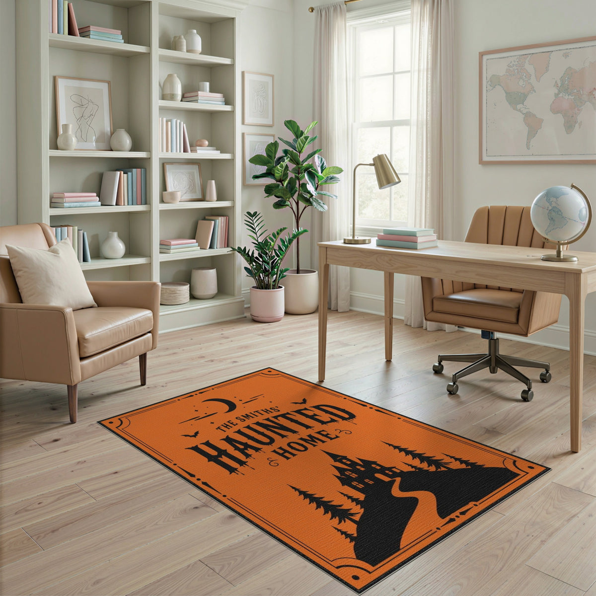 Distressed Vintage The Smiths' Haunted Home Orange Area Rug