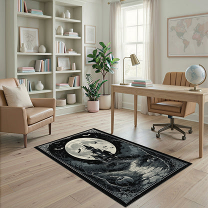 Haunted Mansion Black White Washable Area Rug