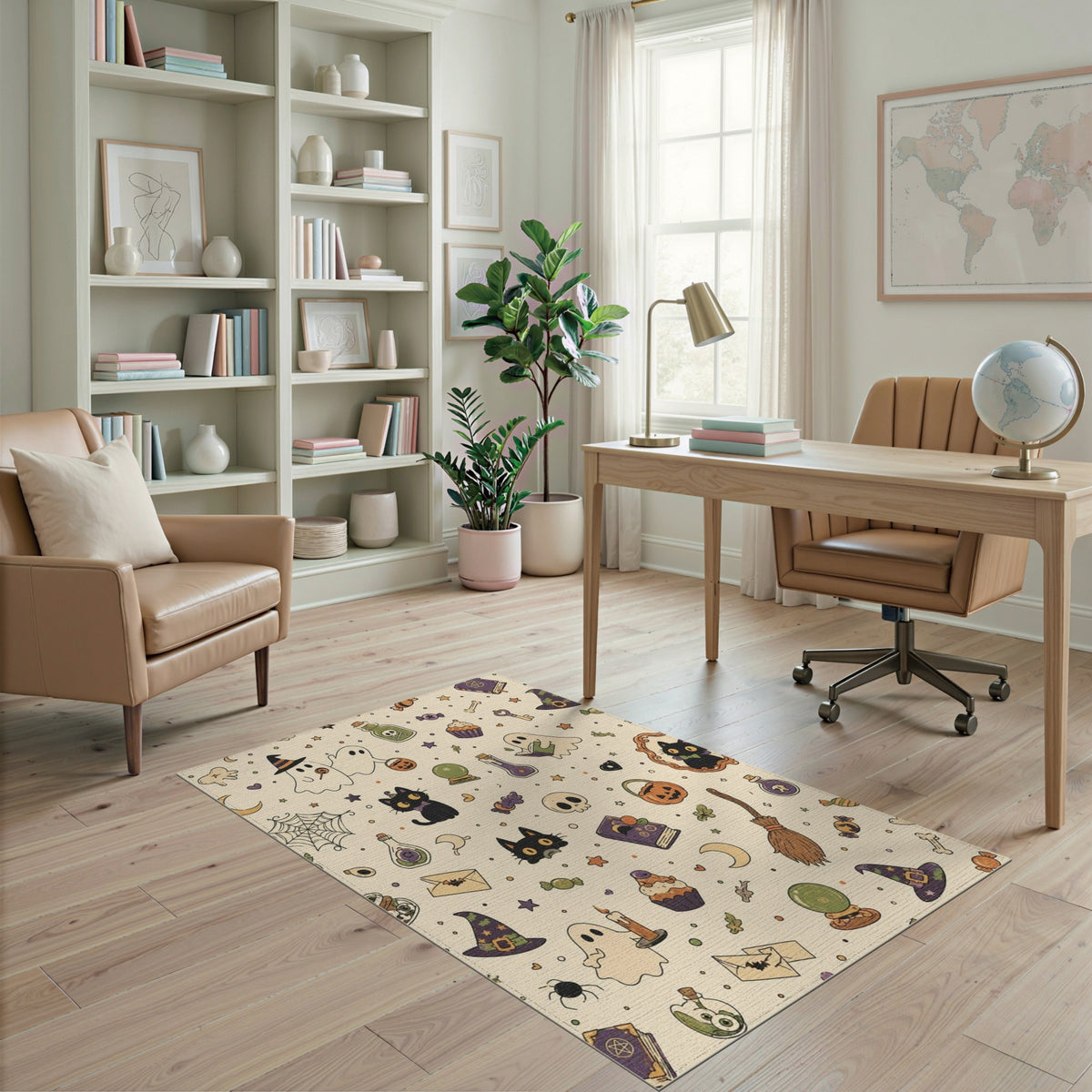 Halloween Ghost Cat Kids Cartoon Washable Area Rug