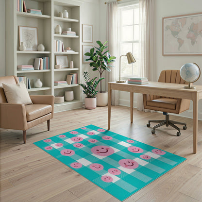 Pink Smiley Face Kids Area Rug