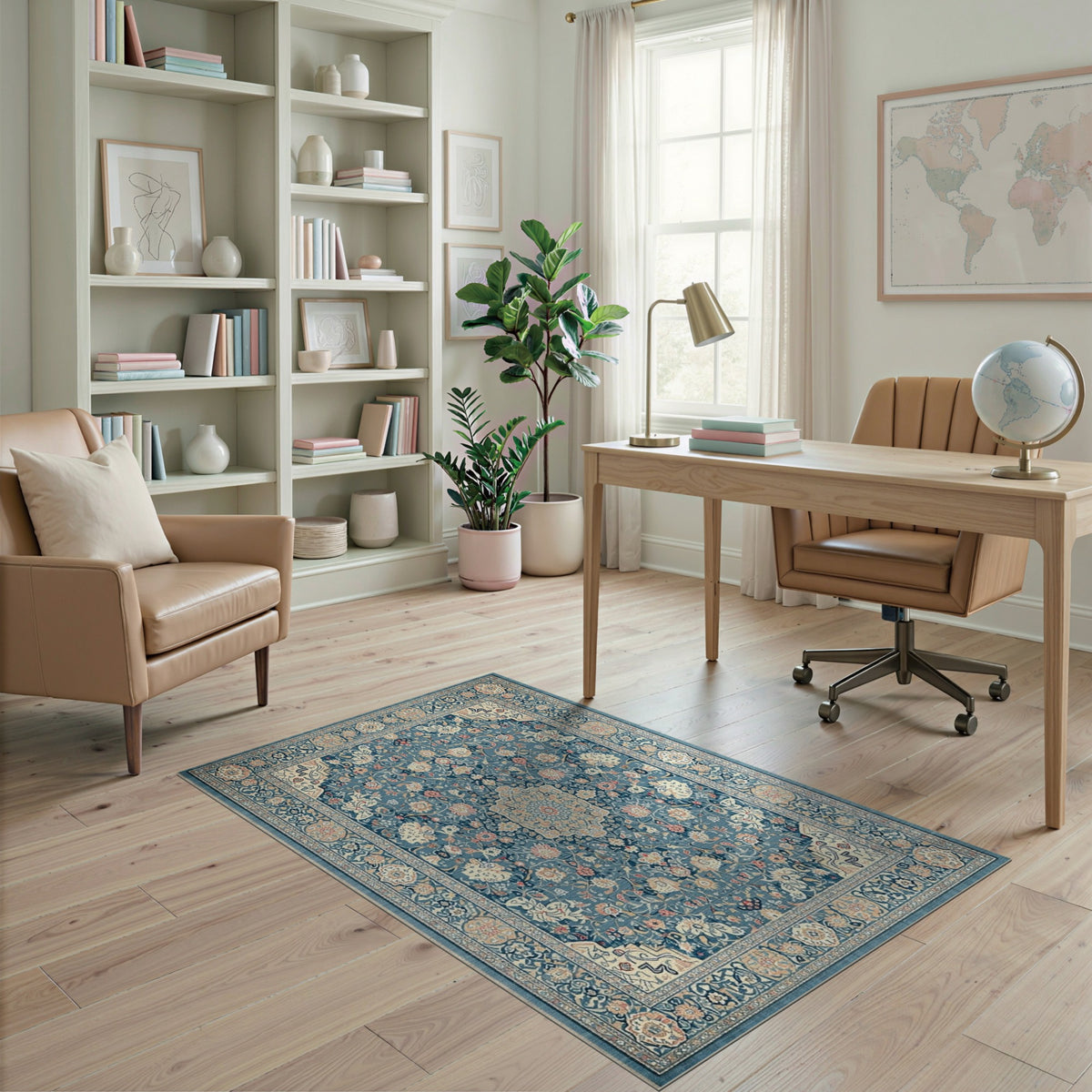 Traditional Persian Blue and Teal Blue Floral Persian Medallion Area Rug