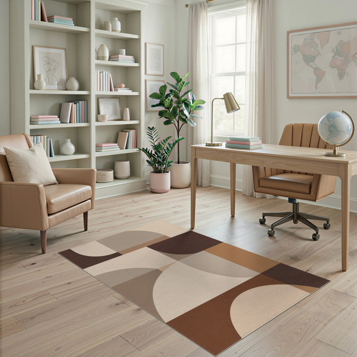 Modern Geometric Brown Tan Area Rug