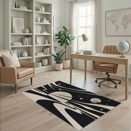 Black White Abstract Flow Area Rug