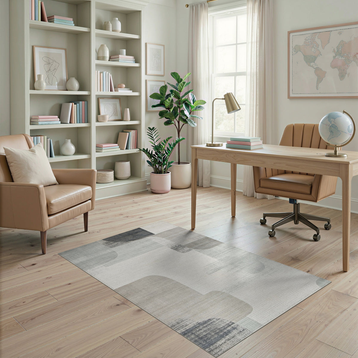 Grey Abstract Shapes Abstract Area Rug
