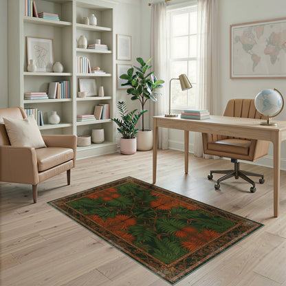 Green Orange Palm Leaf Vintage Area Rug