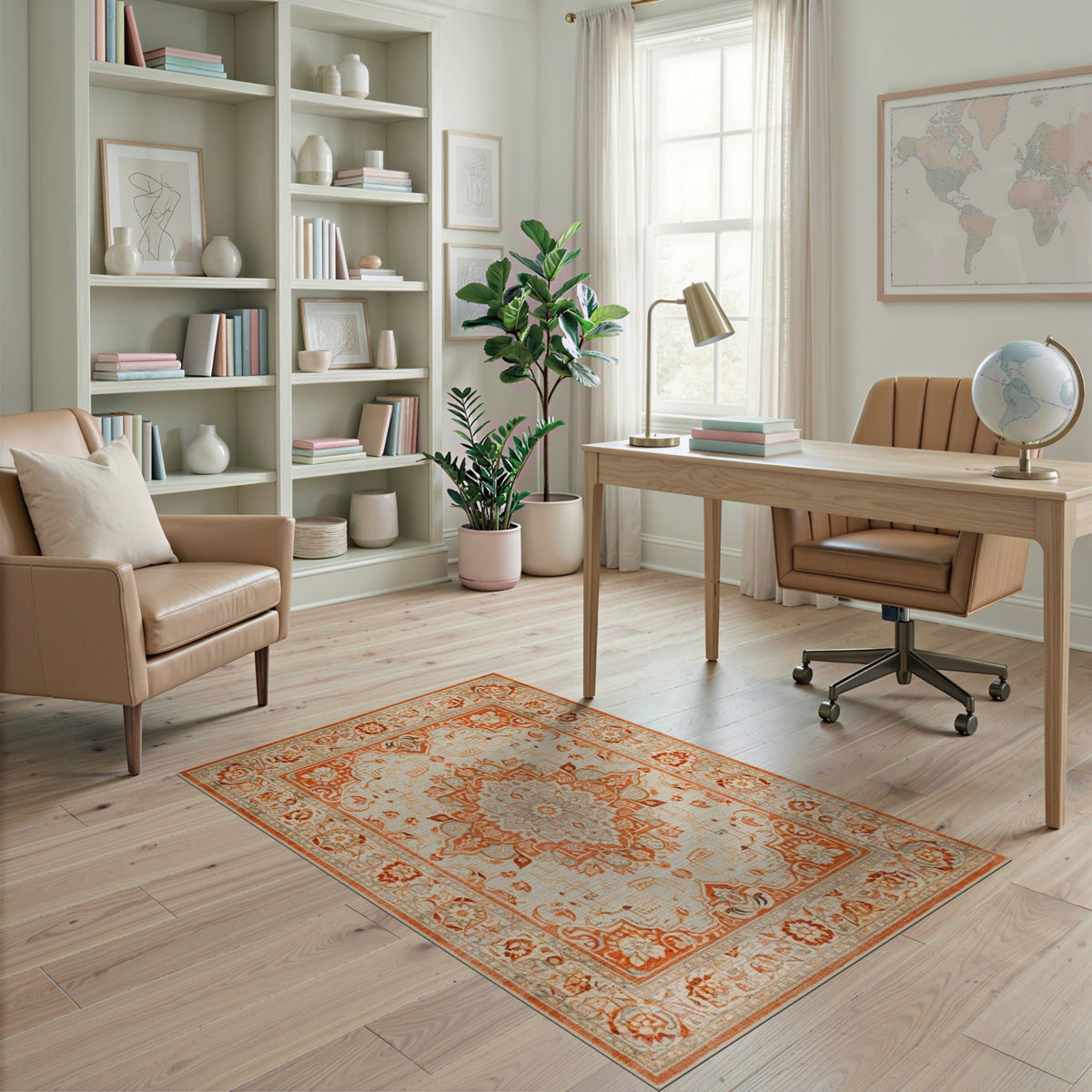 Floral Orange Floral Persian Area Rug