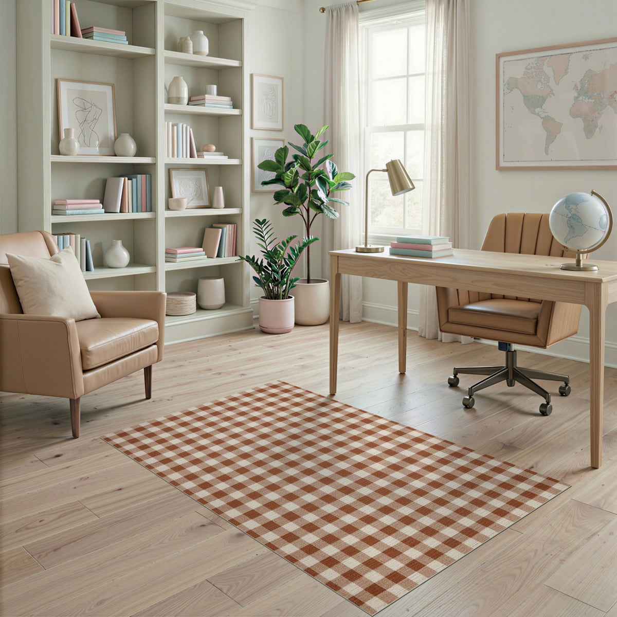 Brown and Tan Brown Gingham Checkered Area Rug