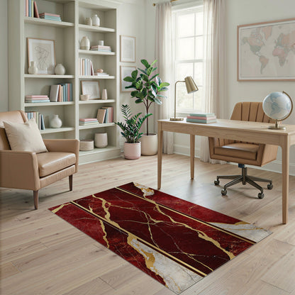 Red Gold Marble Vein Area Rug