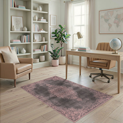 Pink Distressed Vintage Medallion Area Rug
