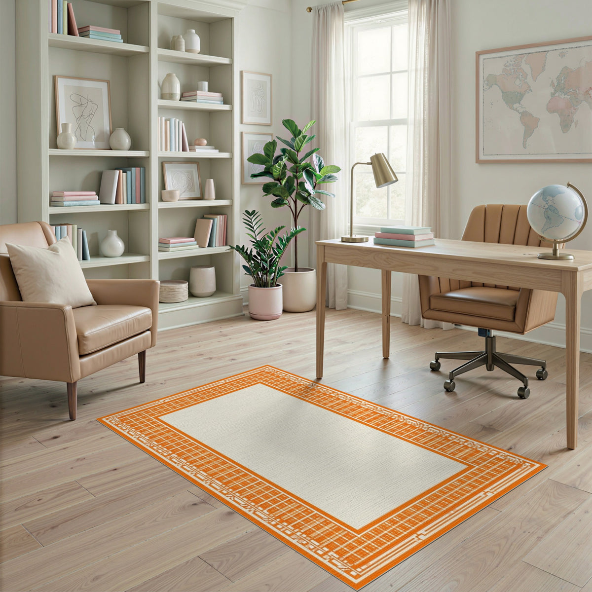 Orange Geometric Modern Orange Geometric Border Area Rug