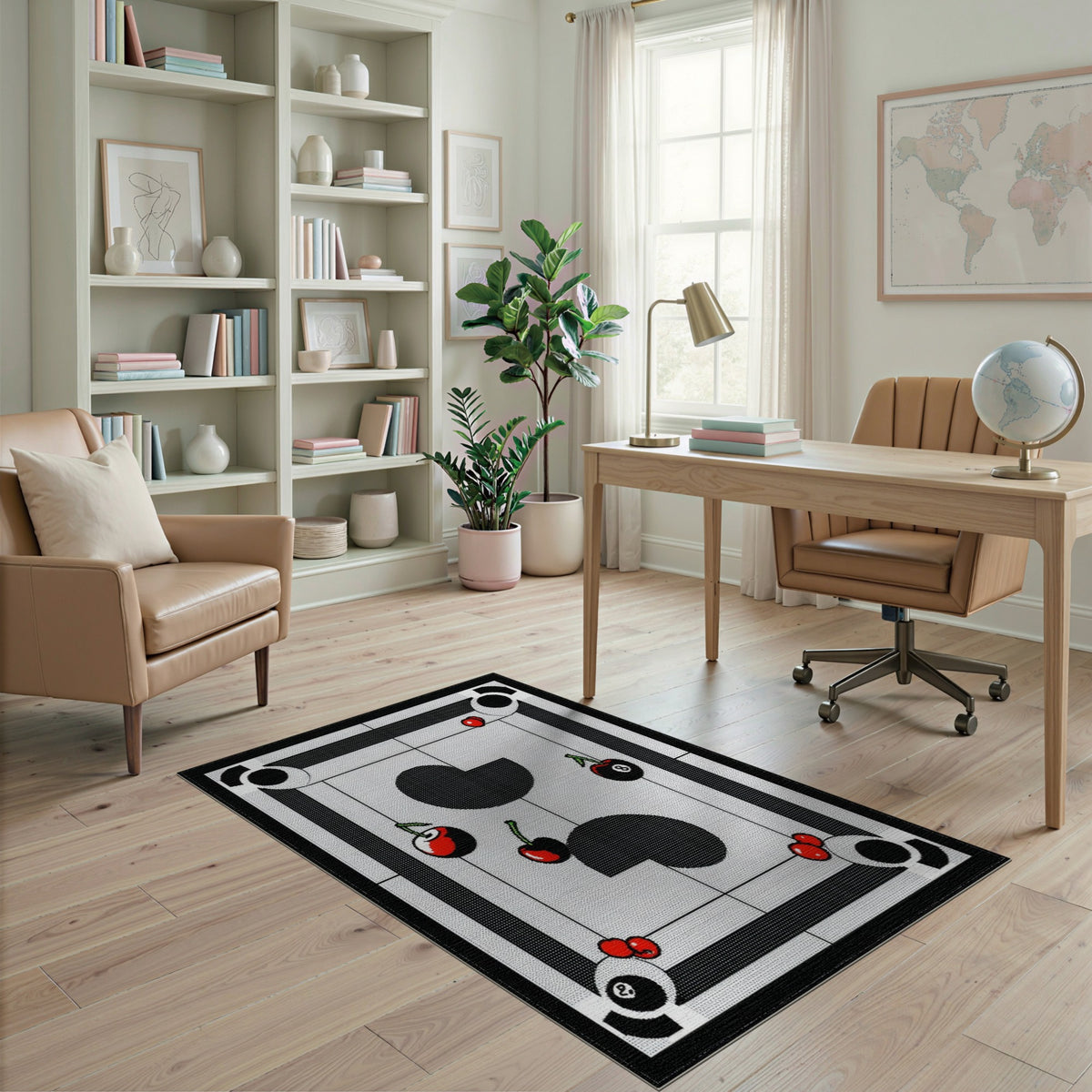 Black White Cherry 8-Ball Area Rug