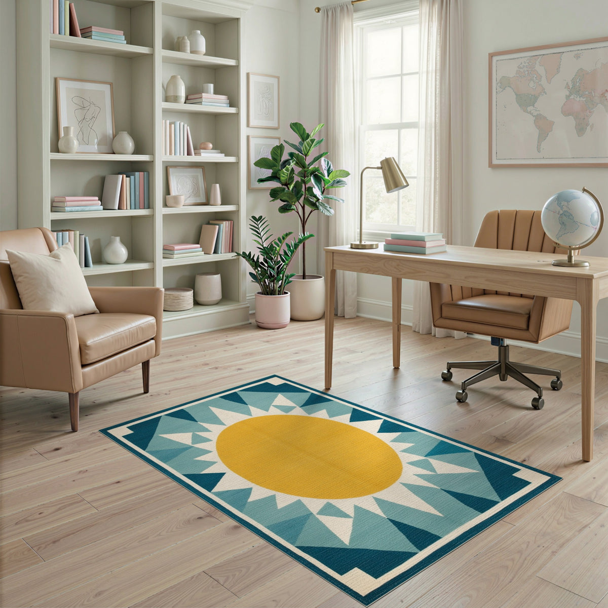 Sunburst Blue Teal Geometric Area Rug