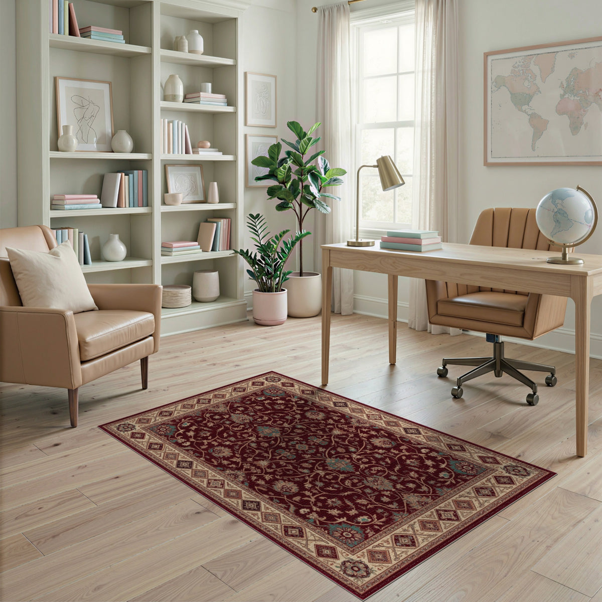Deep Red Persian Floral Area Rug