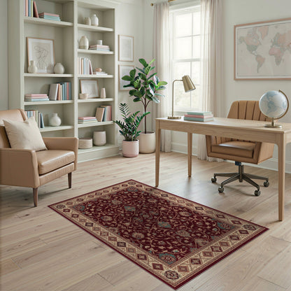 Deep Red Persian Floral Area Rug