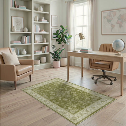Green Floral Vintage Area Rug