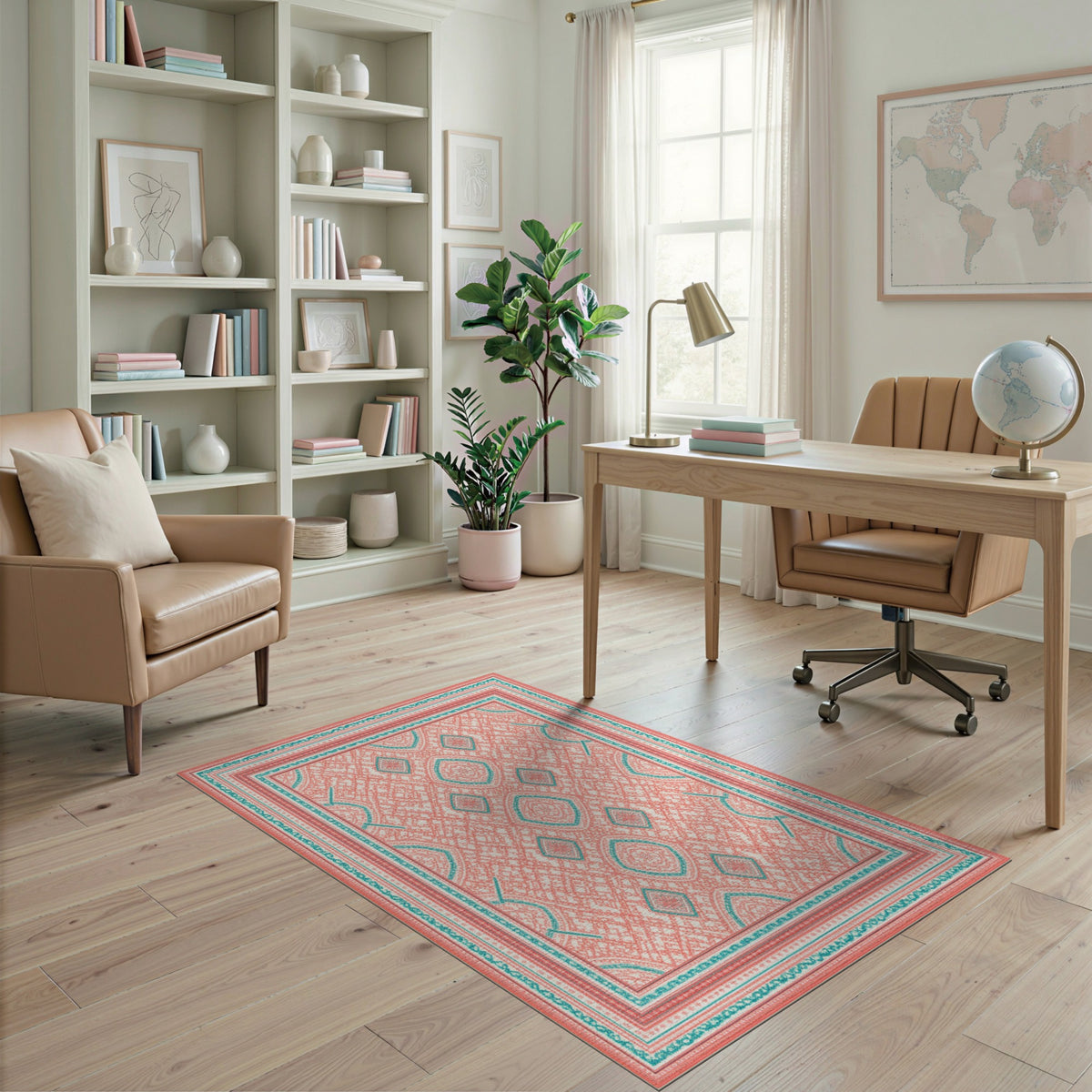 Geometric Modern Pink Teal Geometric Diamond Area Rug