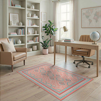 Geometric Modern Pink Teal Geometric Diamond Area Rug