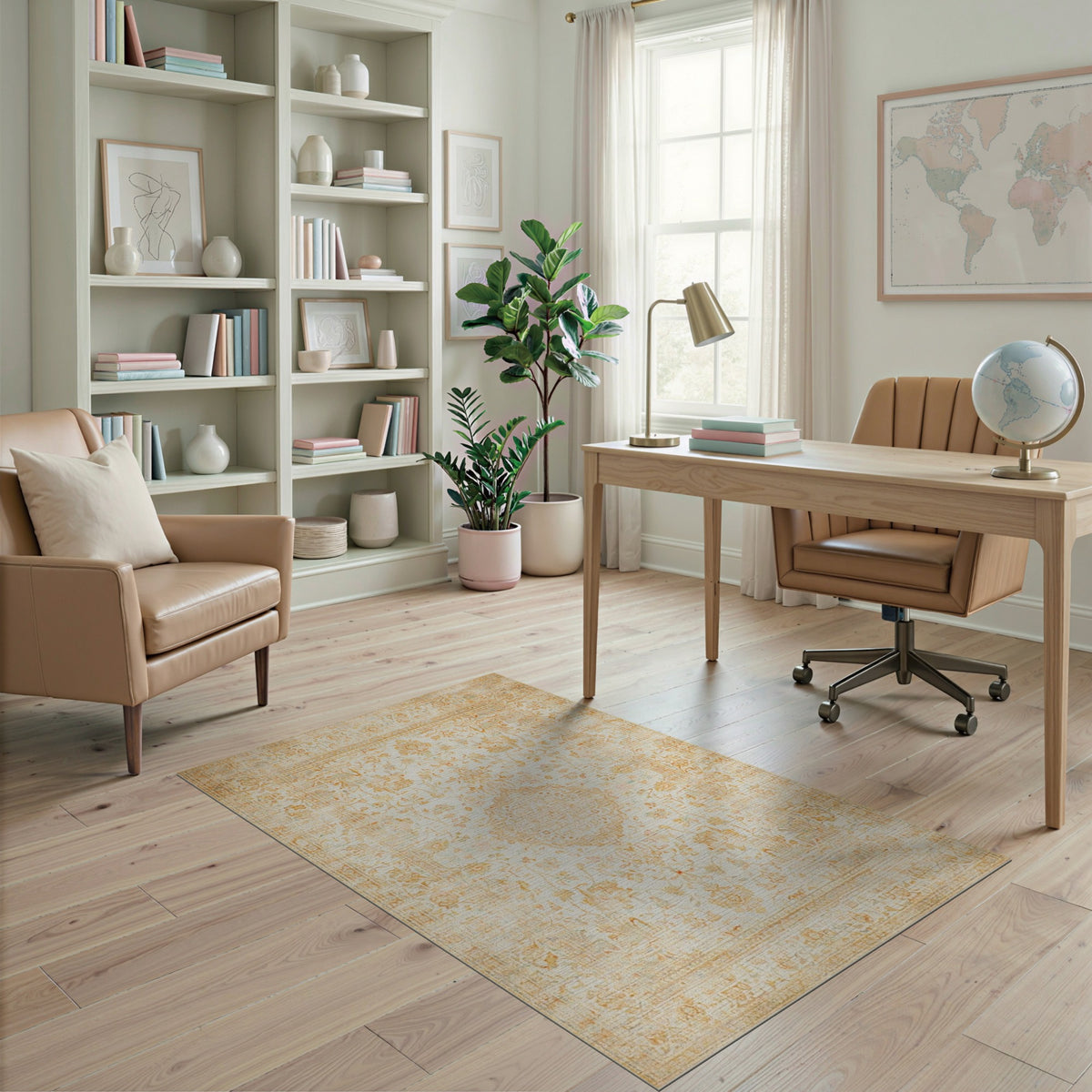 Beige Floral Vintage Area Rug