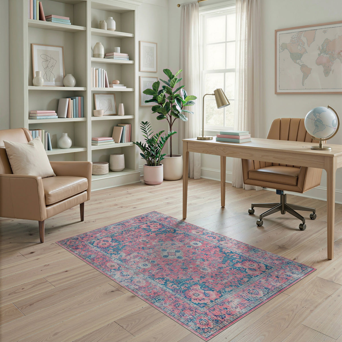 Pink Distressed Vintage Pink Floral Distressed Vintage Area Rug