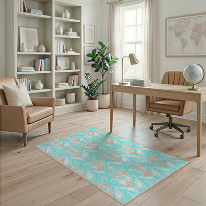 Pink Flamingo Teal Palm Washable Area Rug