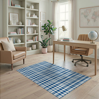 Blue Gingham Checkered Blue and Teal Area Rug