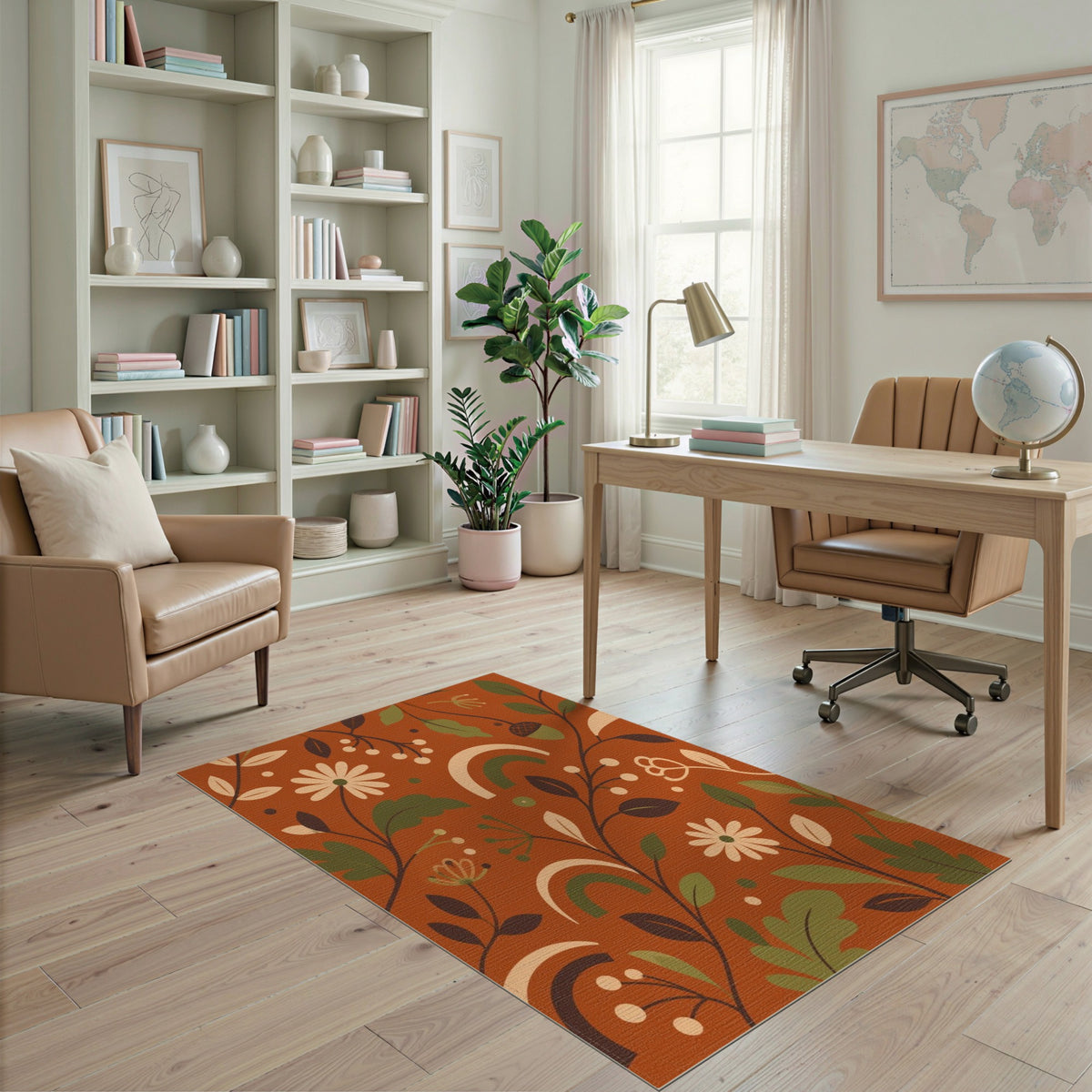 Boho Chic Orange Floral Area Rug
