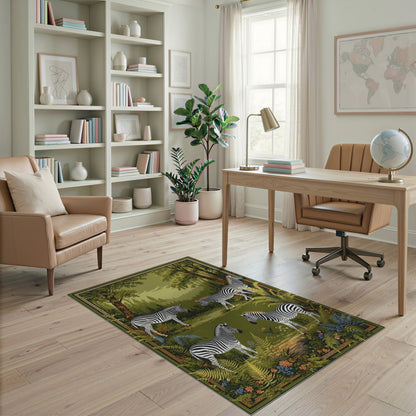 Green Zebra Forest Area Rug