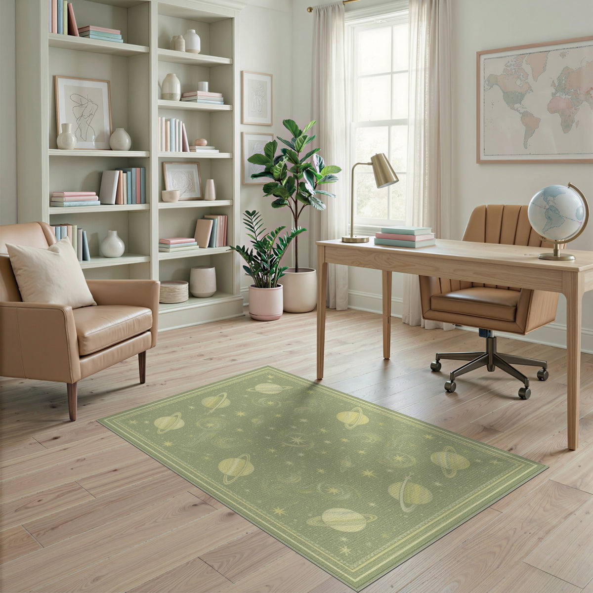 Green Celestial Planets Area Rug