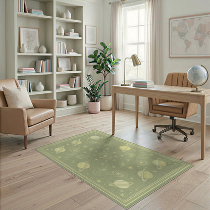 Green Celestial Planets Area Rug
