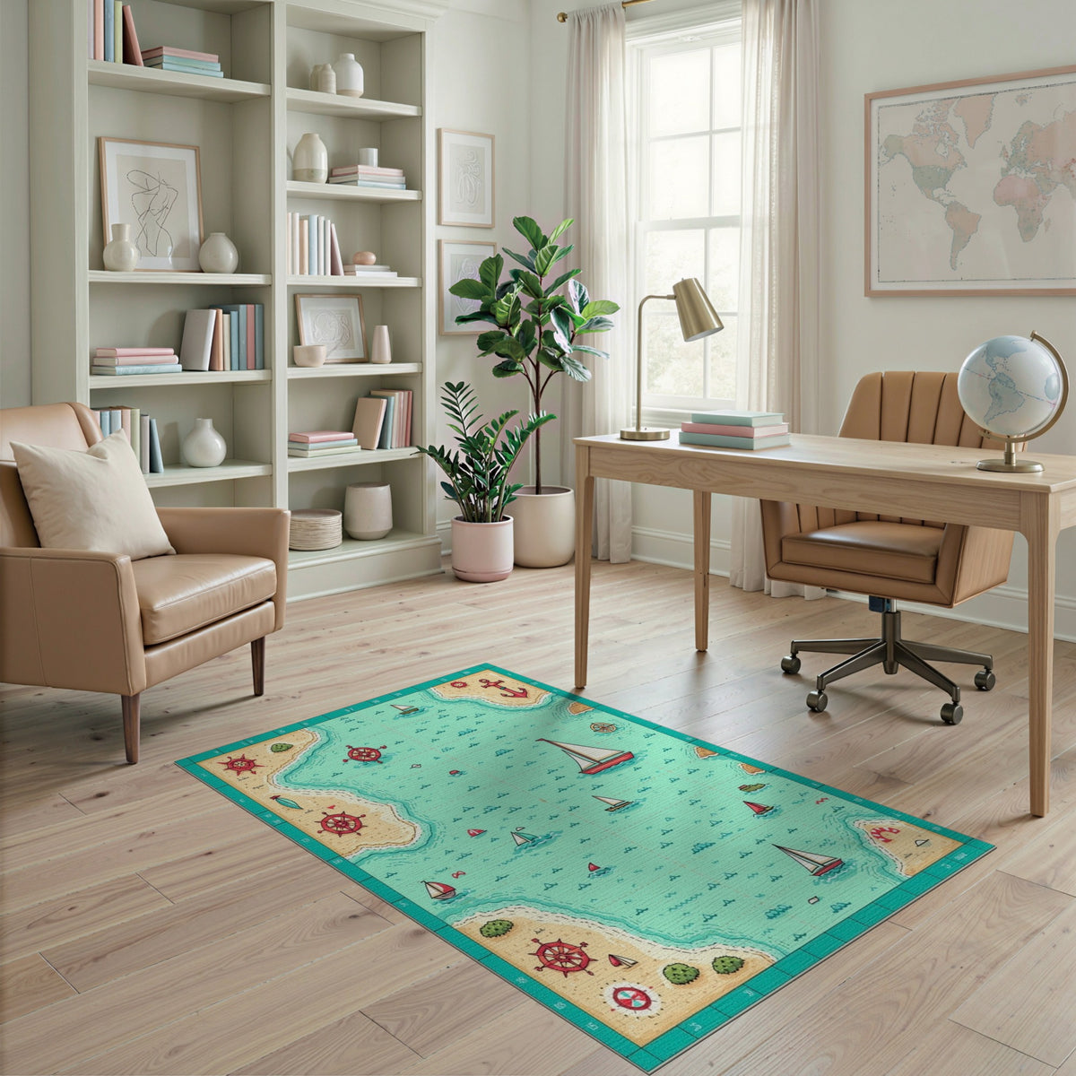 Coastal Nautical Map Washable Area Rug