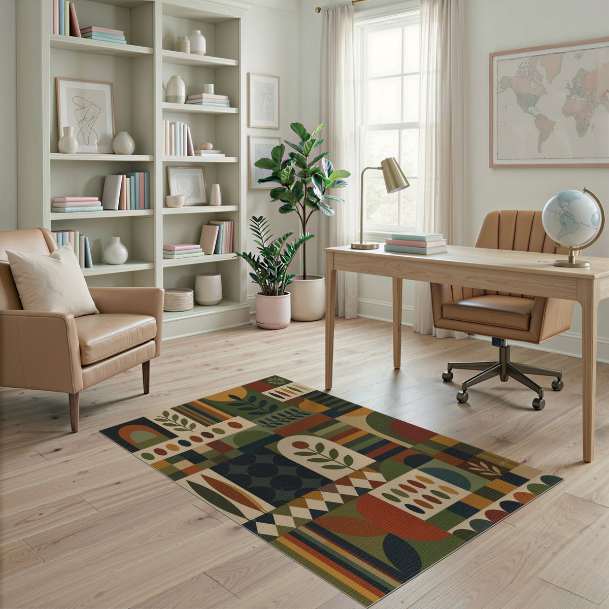 Multi-color and Patterns Multi-Color Geometric Leaf Area Rug
