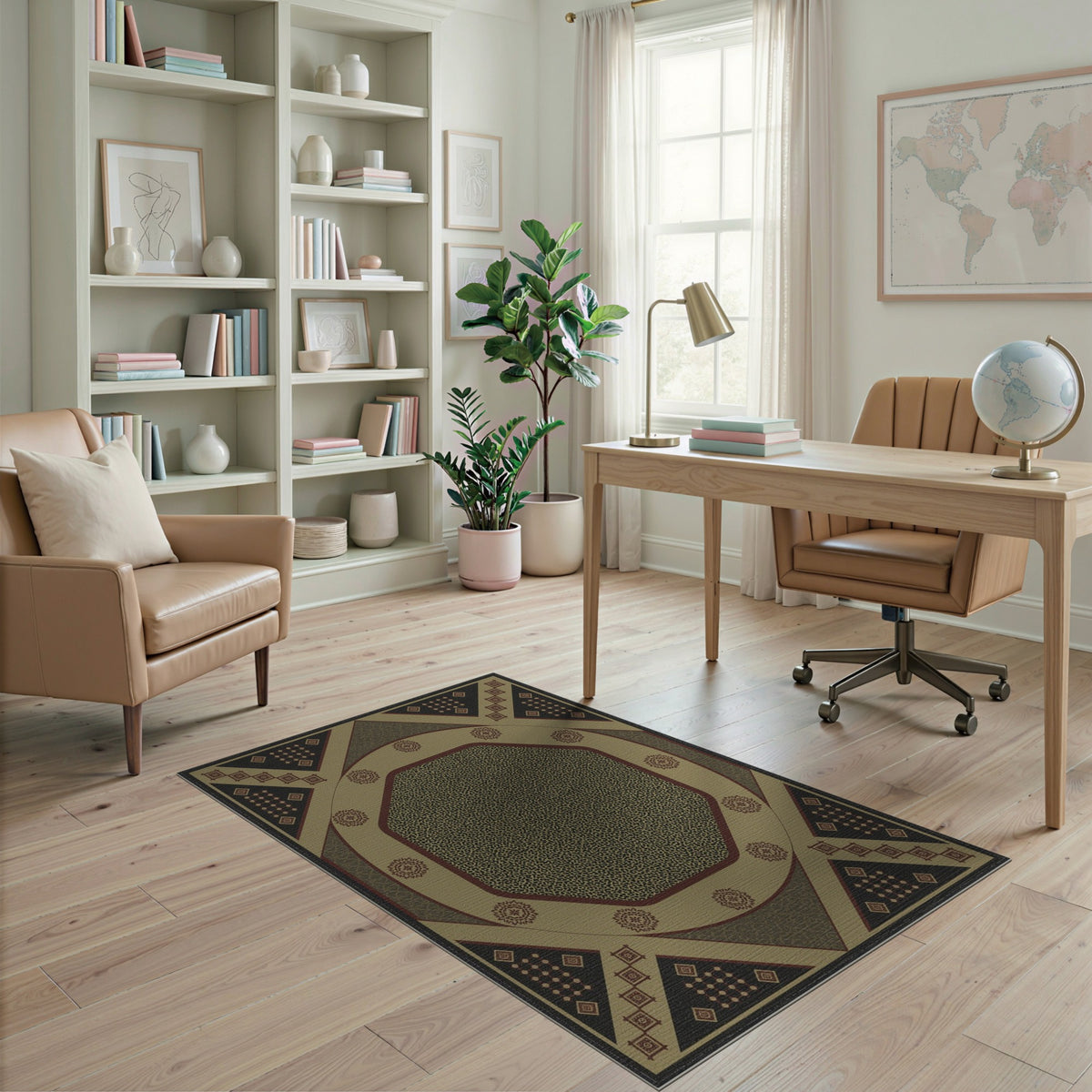 Beige Octagon Medallion Area Rug