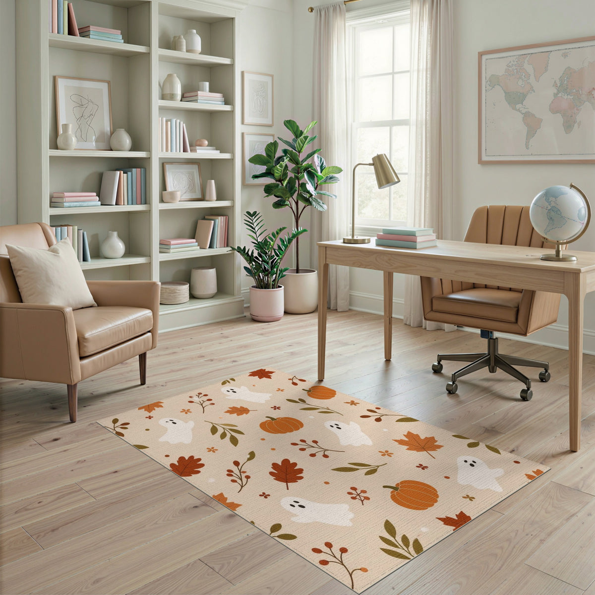 Cute Ghost Pumpkin Washable Area Rug