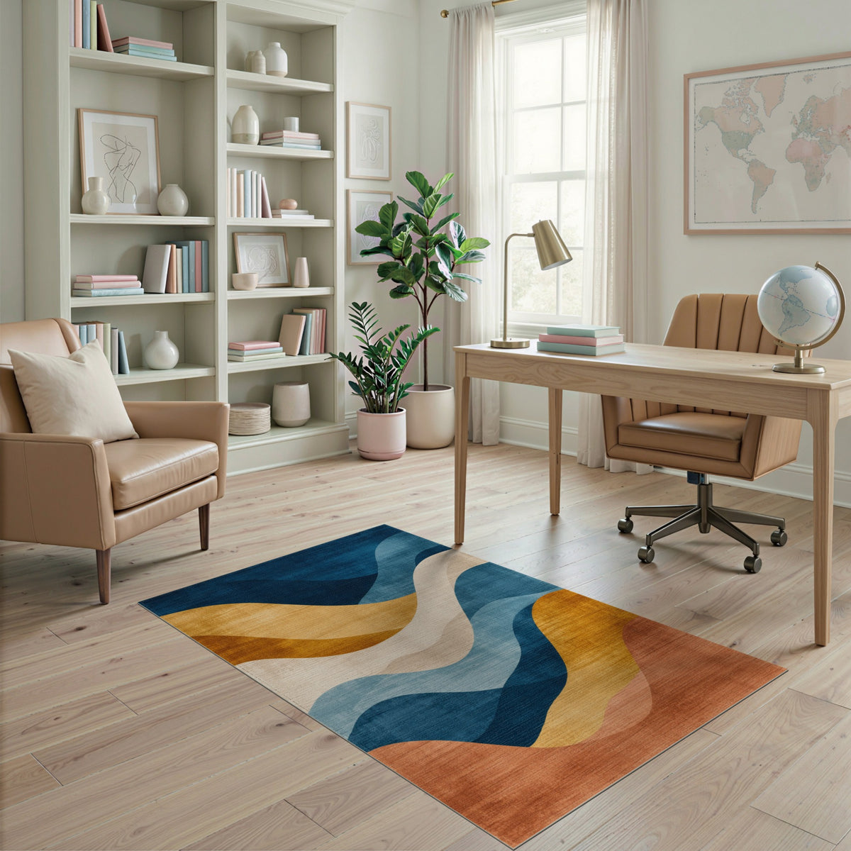 Blue Teal Abstract Wave Area Rug