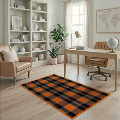 Orange Geometric Modern Orange Black Buffalo Check Area Rug
