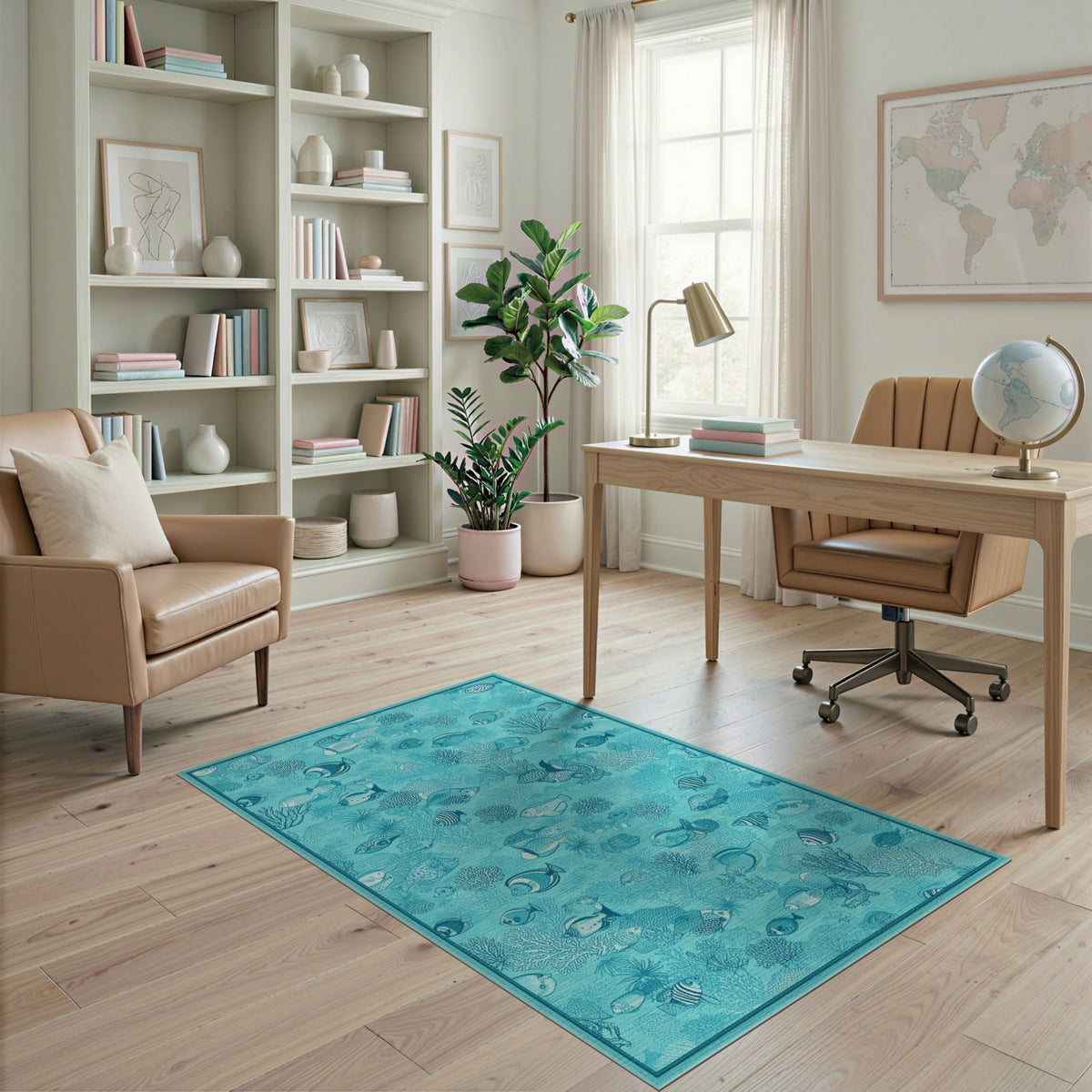 Teal Ocean Fish Coral Area Rug