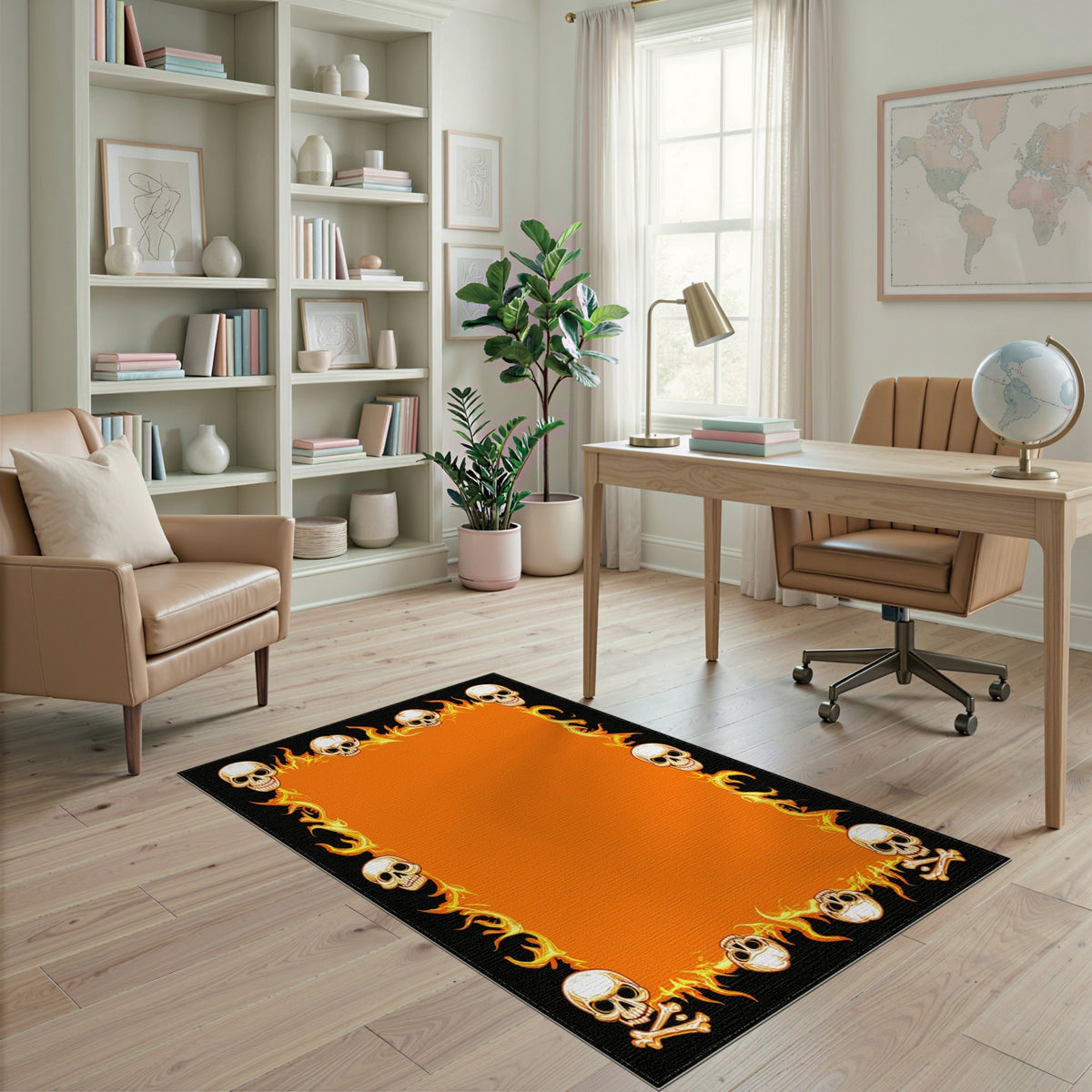 Fiery Skull Flame Orange Area Rug