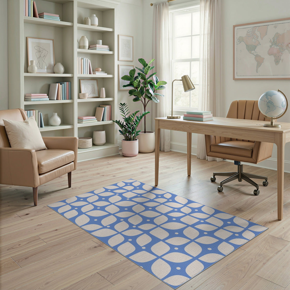 Blue Geometric Petal Area Rug