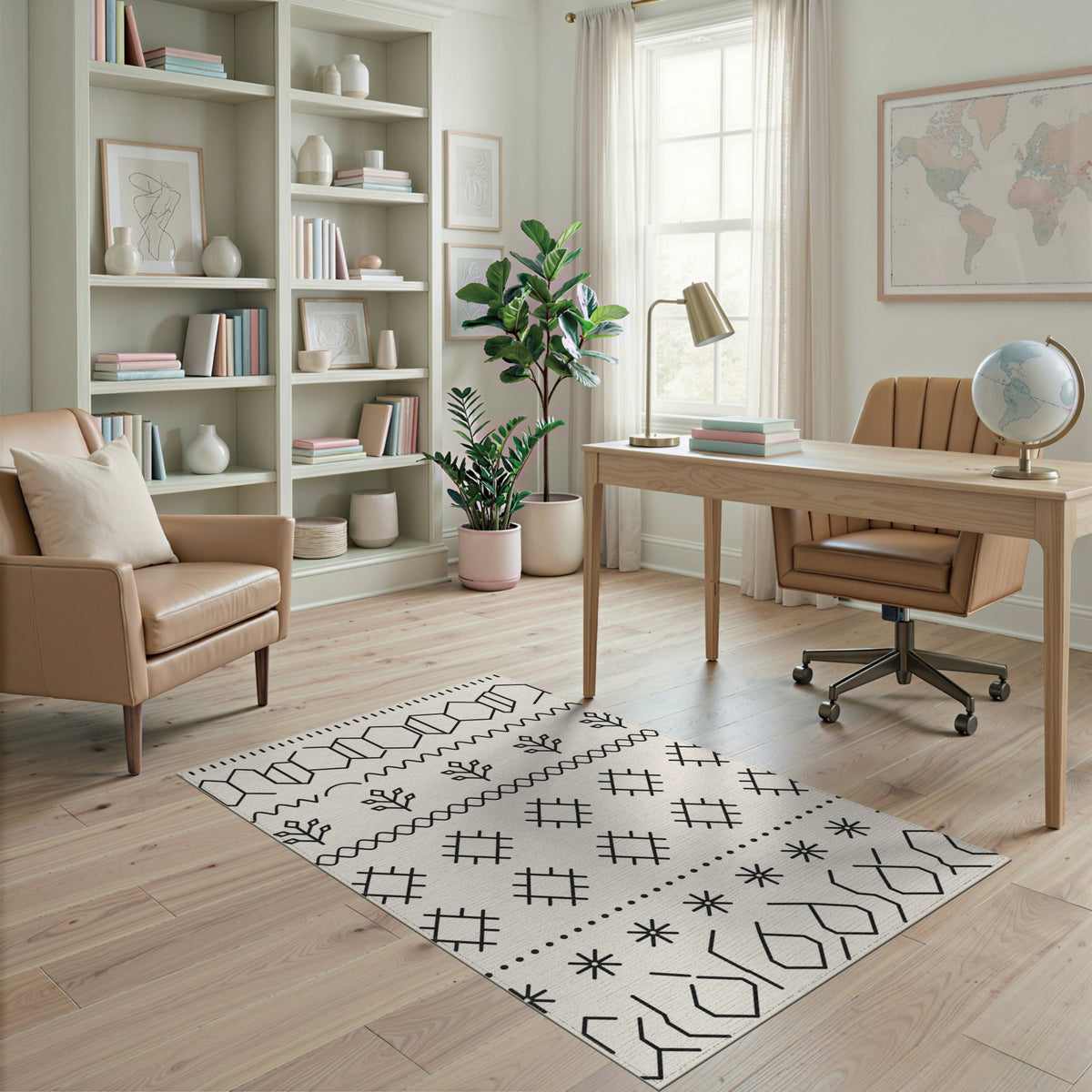 Black White Heritage Tribal Area Rug