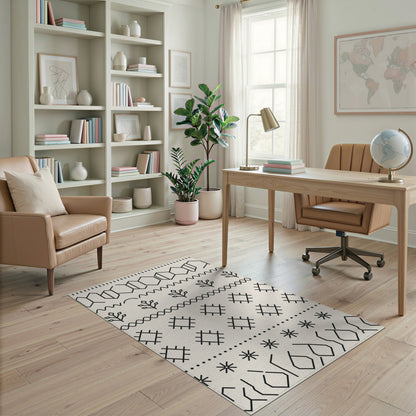 Black White Heritage Tribal Area Rug
