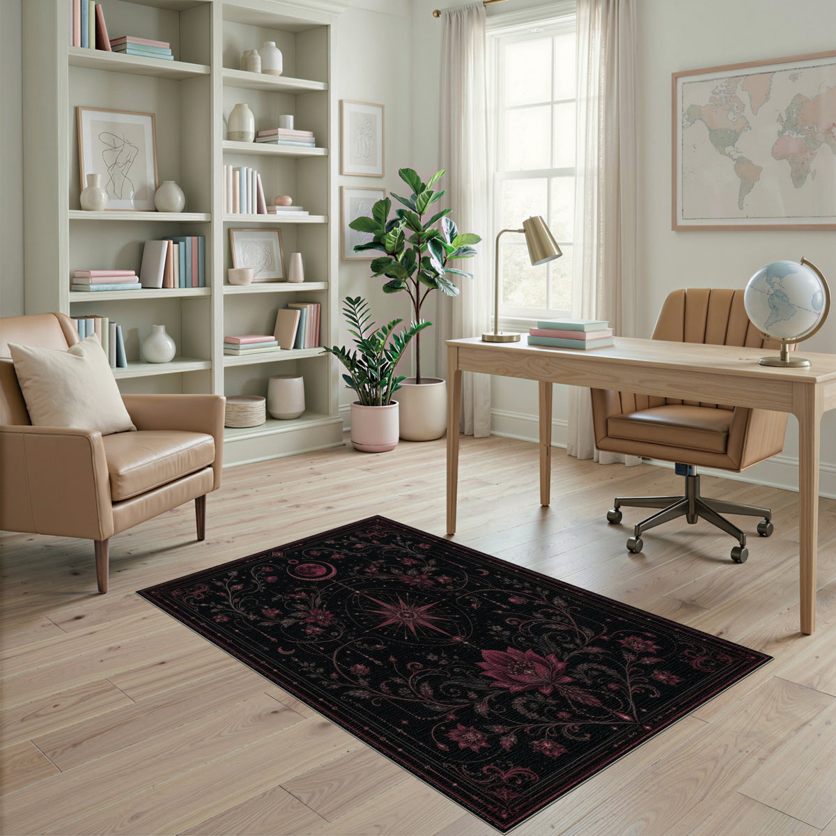 Pink Celestial Lotus Floral Area Rug