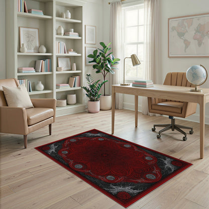 Red Ornate Medallion Persian Traditional Persian Area Rug