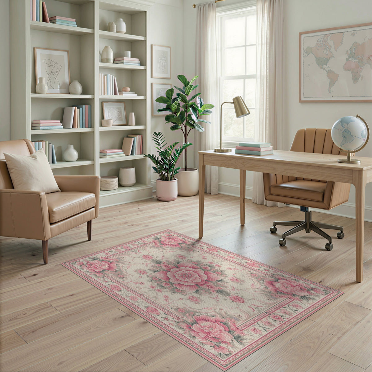 Pink Peony Floral Vintage Area Rug