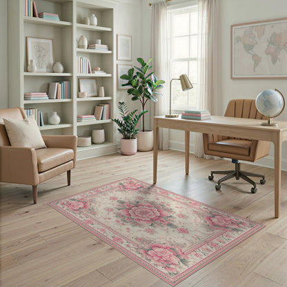 Pink Peony Floral Vintage Area Rug