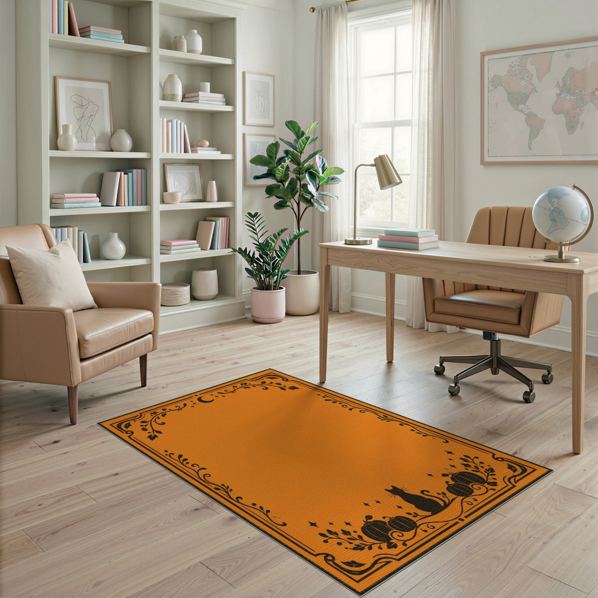 Orange Cat Pumpkin Washable Area Rug