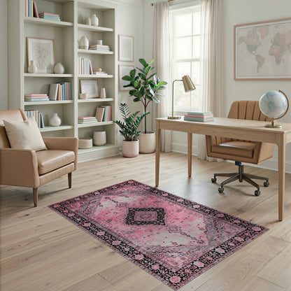 Distressed Vintage Pink Distressed Medallion Area Rug