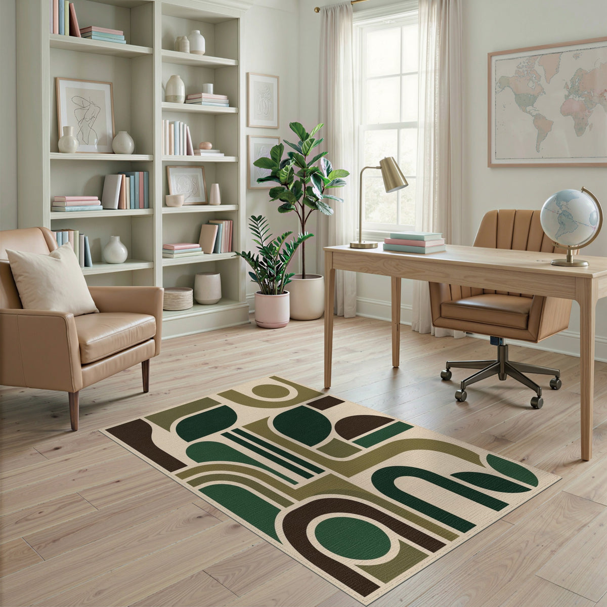 Green Geometric Modern Area Rug