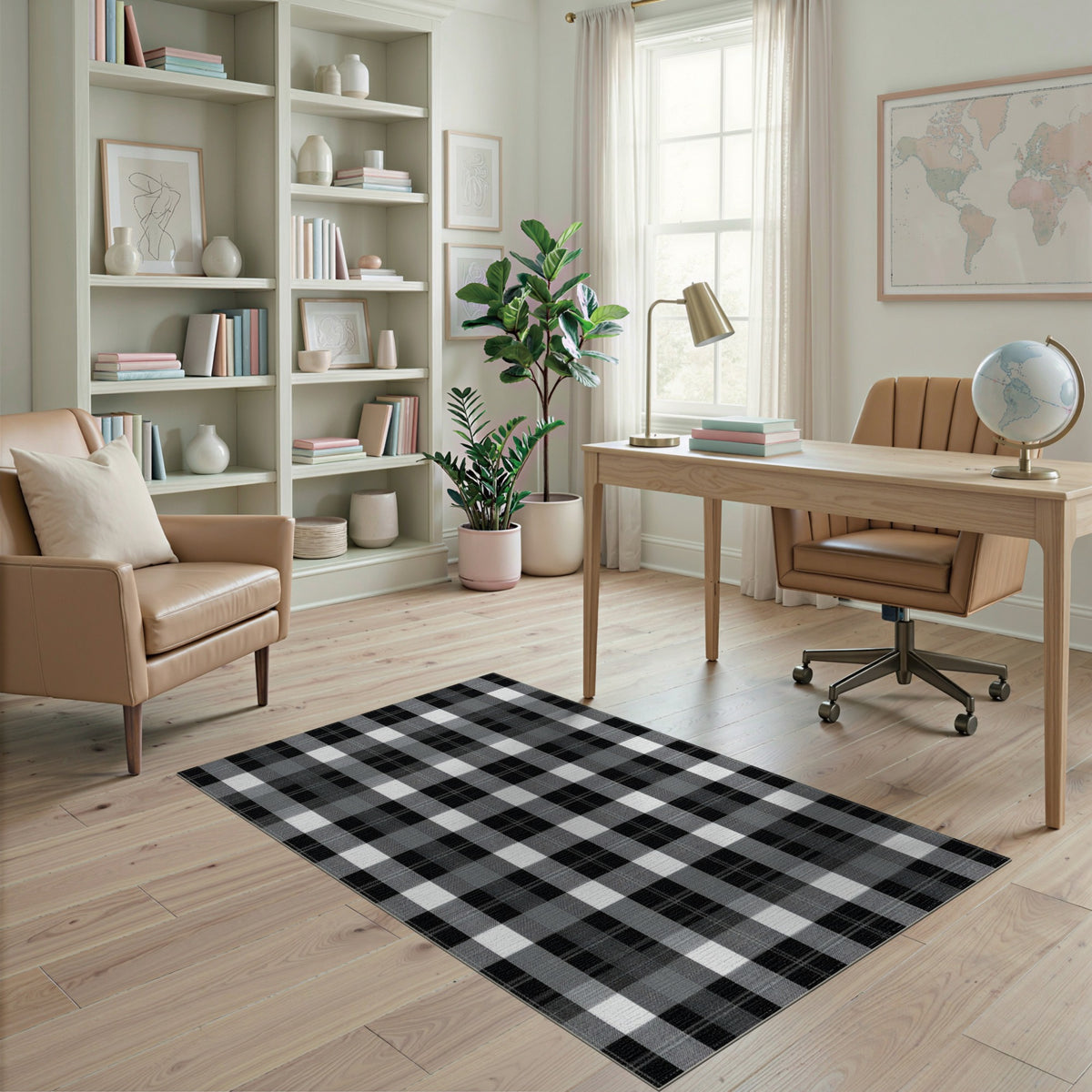 Geometric Modern Black White Checkered Geometric Rug