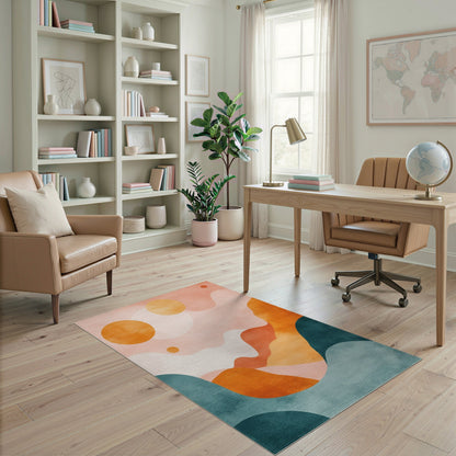Abstract Pink Orange Wave Area Rug