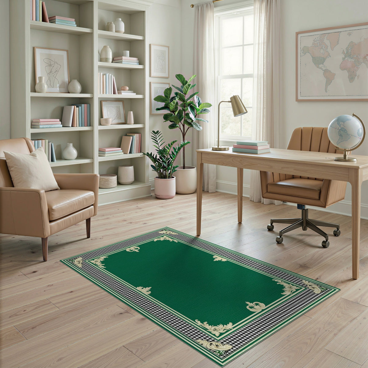 Green Ornate Border Traditional Area Rug